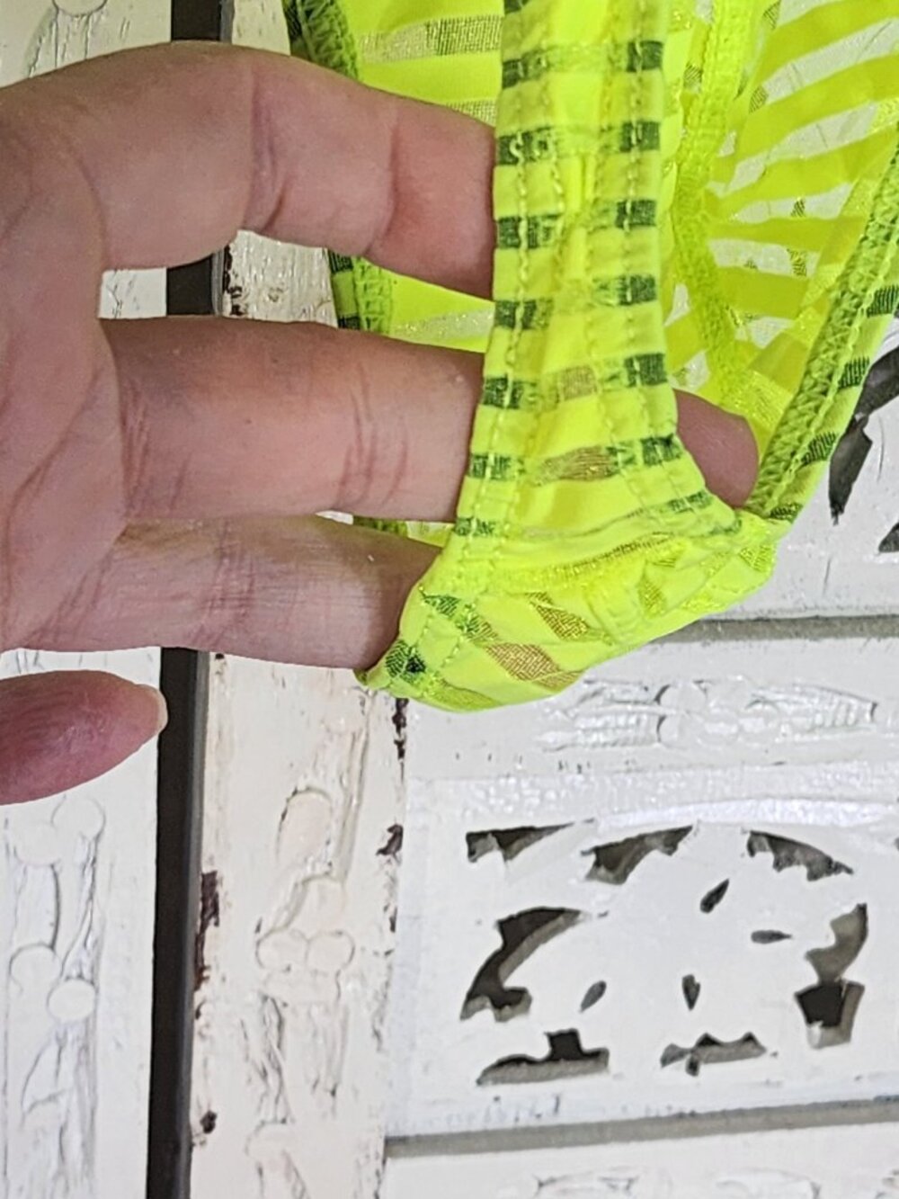Unknown Brand Neon Lime Sheer Gray Metallic Stripe Thong Underwear Fit Like M - Picture 11 of 16